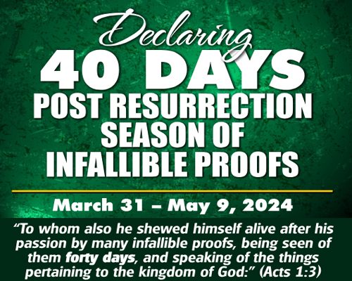 2024 Declaring 40 Days of Post Resurrection Season of Infallible Proofs
